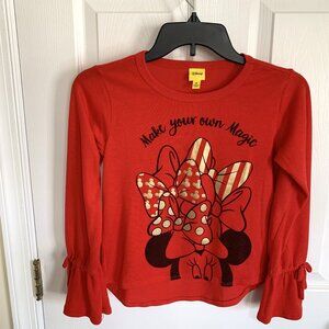 Disney Thereabouts Long Sleeve Girls Shirts. Red Minnie Mouse White Size 14 Gold